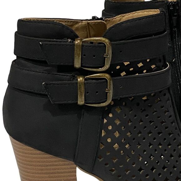 Brash Black Laser Cut Open Peep Toe Booties Size 8.5 - Picture 5 of 9